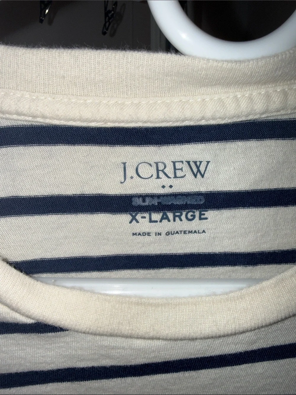 J. Crew Men’s White and Navy Striped Short Sleeve Tee